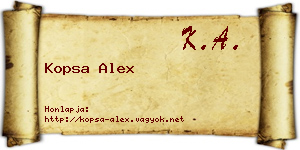 Kopsa Alex névjegykártya
